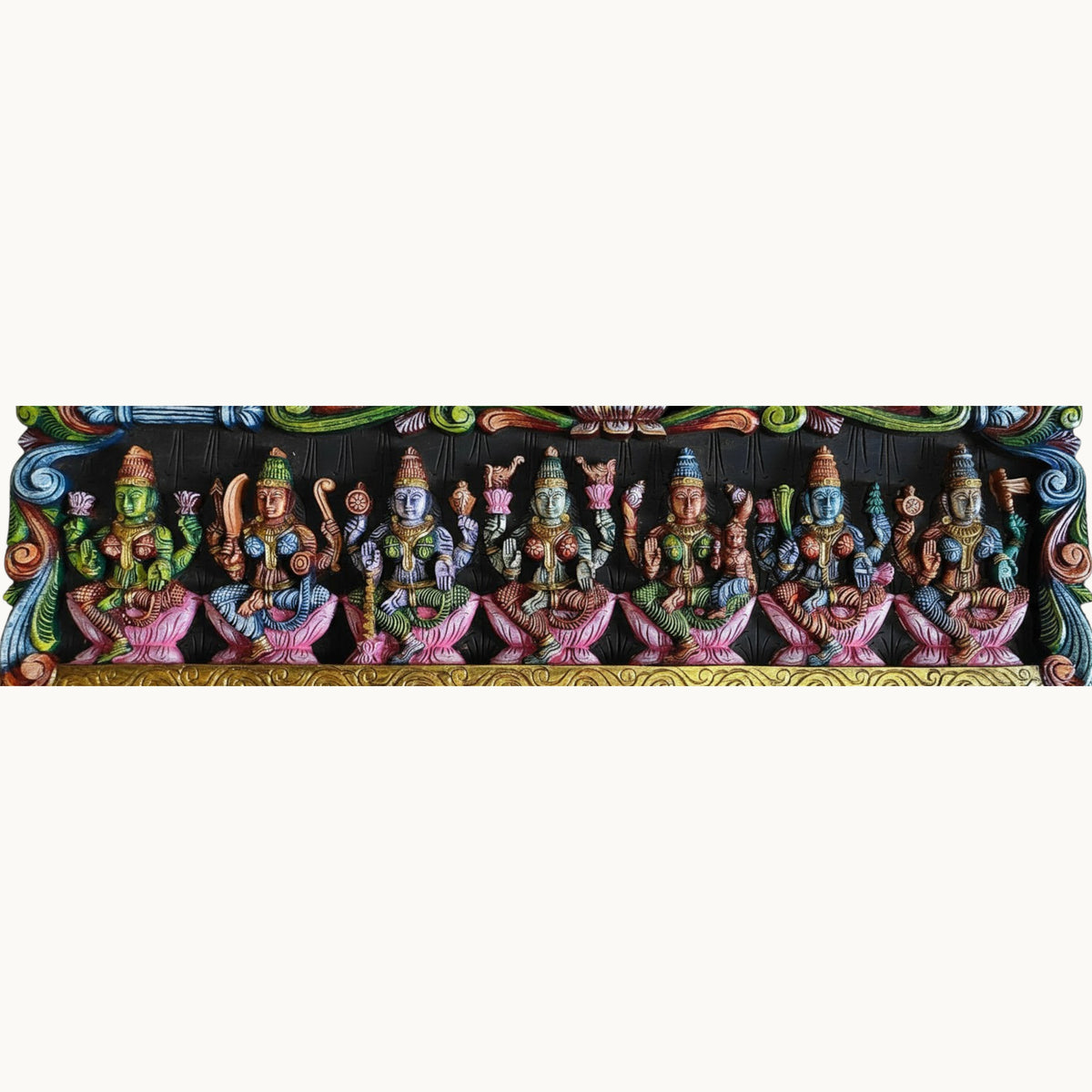 Painted Asthalakshmi Wooden Carving Panel – Handcrafted Multicolour Wall Decor