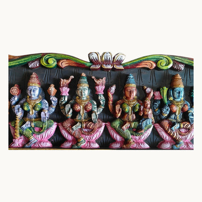Painted Asthalakshmi Wooden Carving Panel – Handcrafted Multicolour Wall Decor