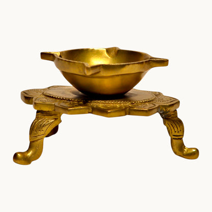 Thar Arts And Furniture - Brass Diya on Lotus Shaped Base
