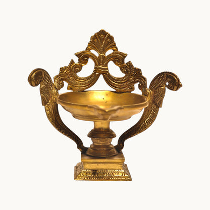 Brass Peacock Deepam – Traditional Brass Oil Lamp for Pooja & Home