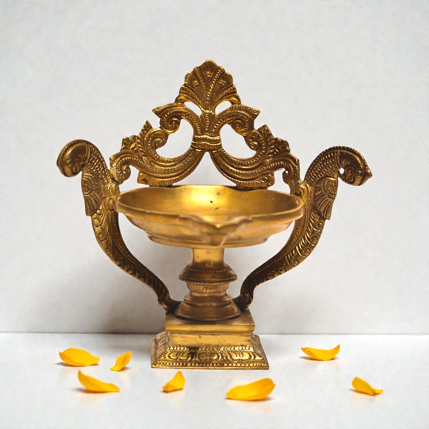 Brass Peacock Deepam – Traditional Brass Oil Lamp for Pooja & Home