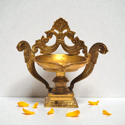 Brass Peacock Deepam – Traditional Brass Oil Lamp for Pooja & Home