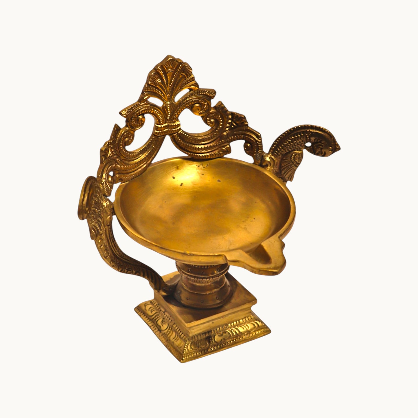 Brass Peacock Deepam – Traditional Brass Oil Lamp for Pooja & Home