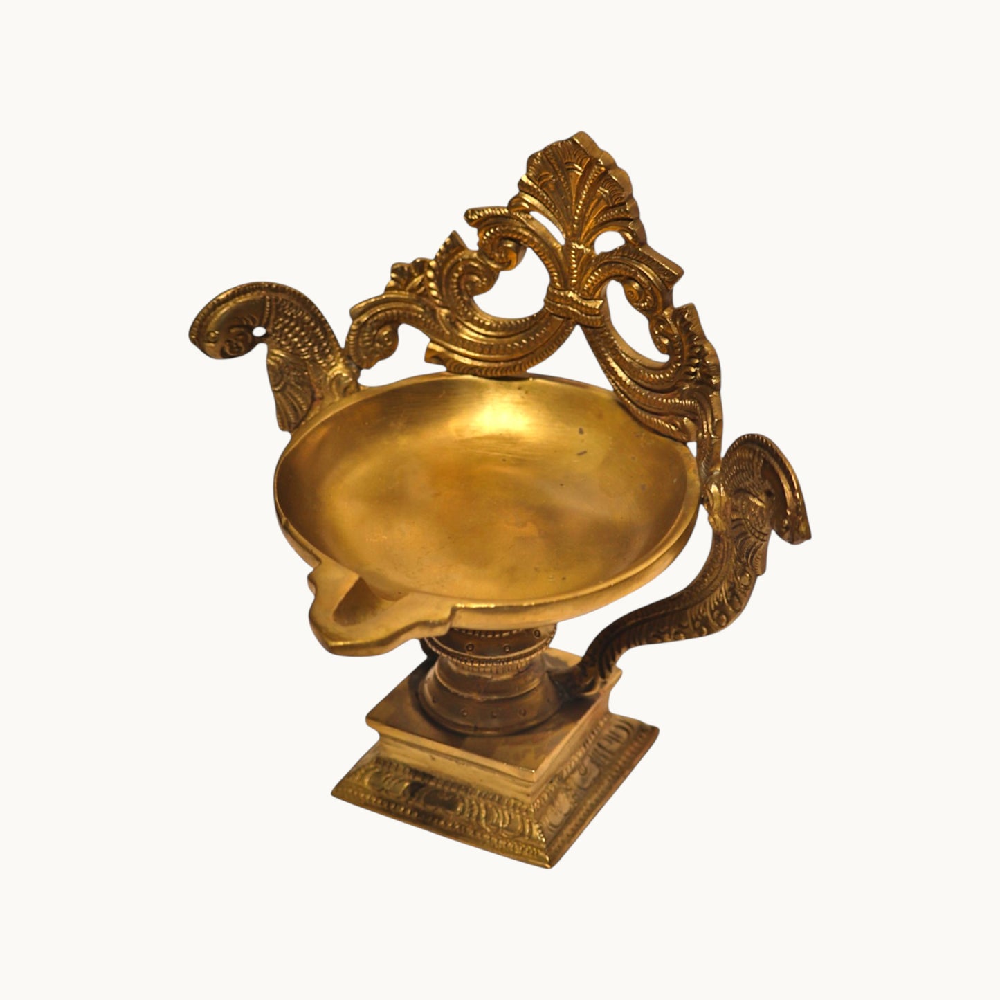 Brass Peacock Deepam – Traditional Brass Oil Lamp for Pooja & Home