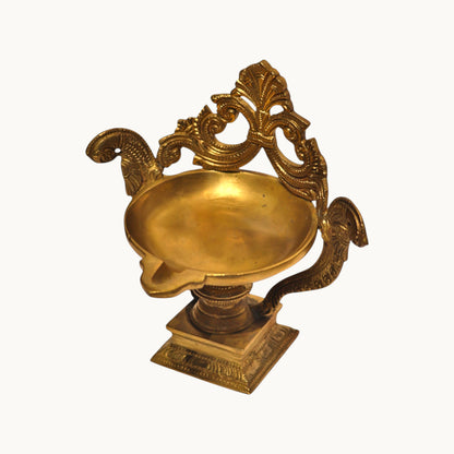 Brass Peacock Deepam – Traditional Brass Oil Lamp for Pooja & Home