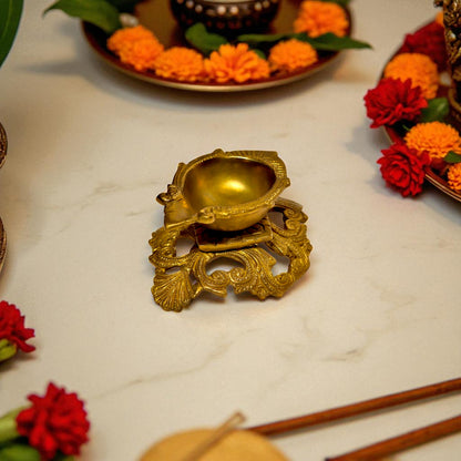 Thar Arts & Furniture- Brass Diya with Jali Base