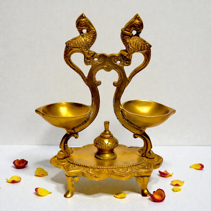 Brass Hanging Twin Bird Lamp – Decorative Pooja & Home Decor