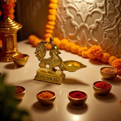 Thar Arts And Furniture - Brass Bird Diya With Thick Base