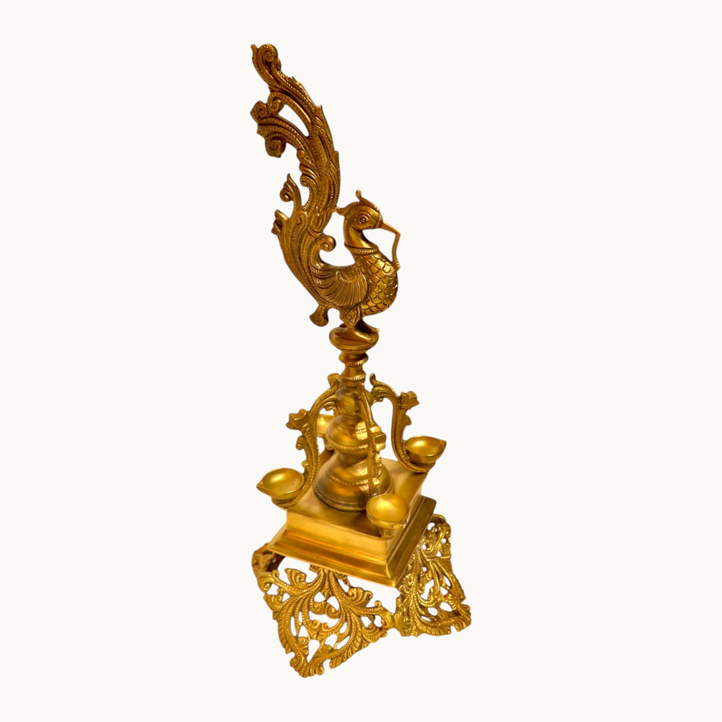 Thar Arts And Furniture - Brass Lamp With Peacock Head and 4 Katori