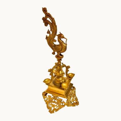 Thar Arts And Furniture - Brass Lamp With Peacock Head and 4 Katori