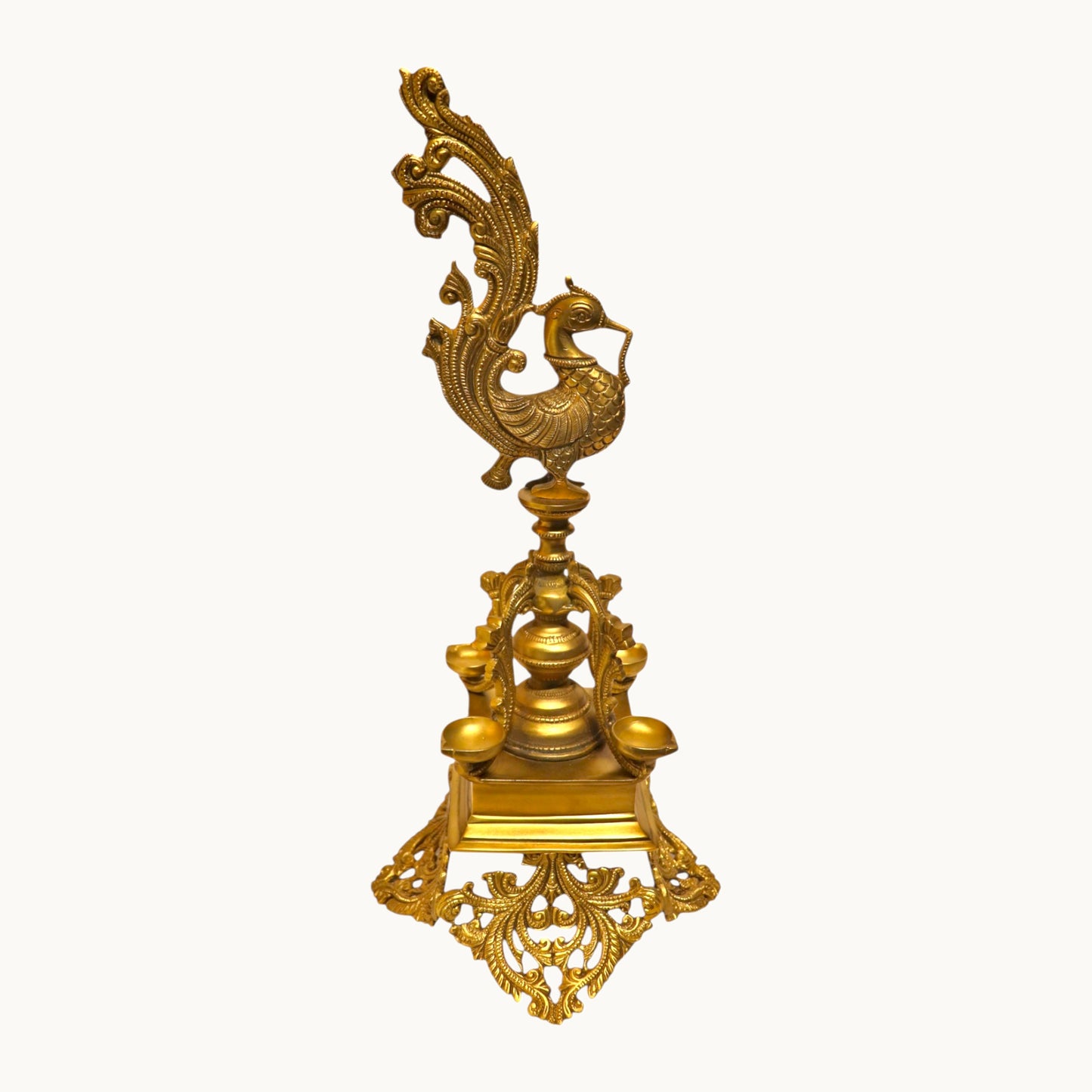 Thar Arts And Furniture - Brass Lamp With Peacock Head and 4 Katori