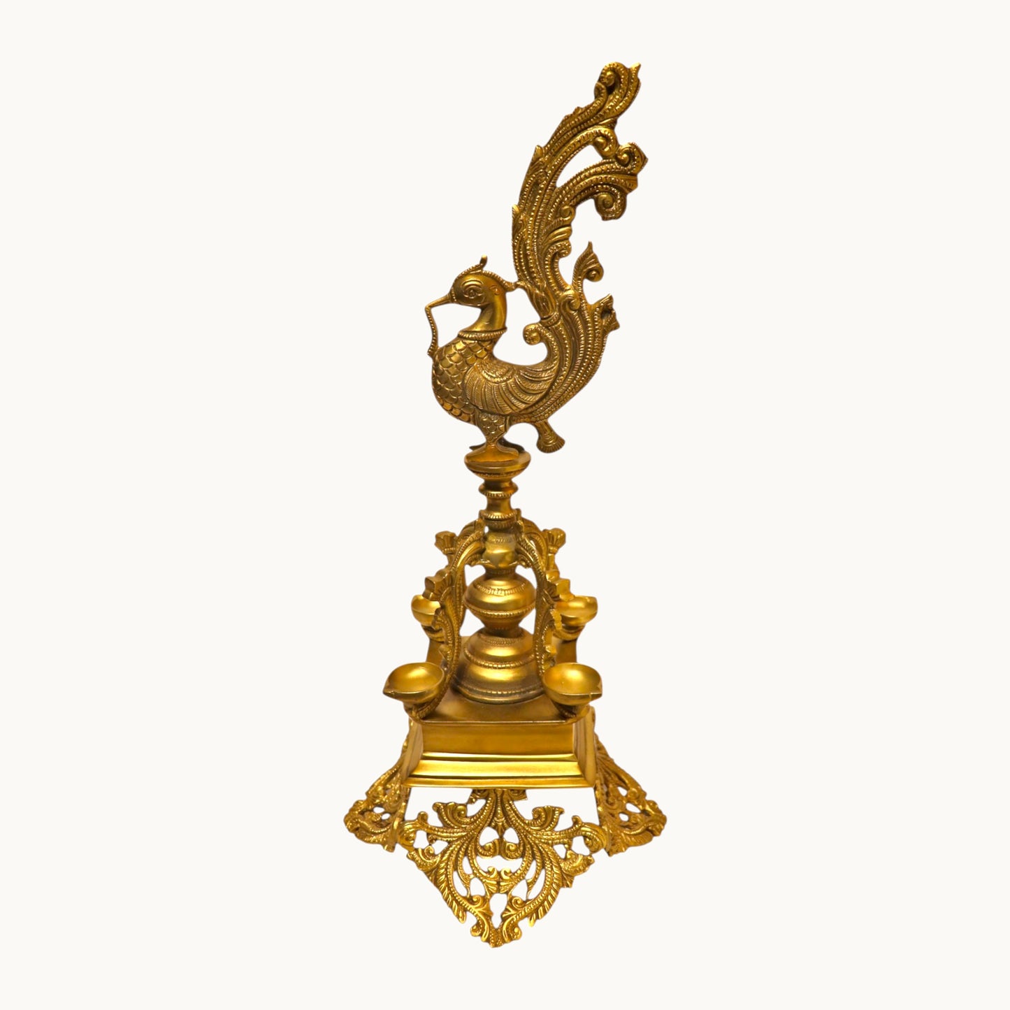Thar Arts And Furniture - Brass Lamp With Peacock Head and 4 Katori