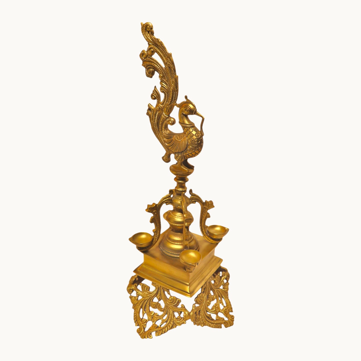 Thar Arts And Furniture - Brass Lamp With Peacock Head and 4 Katori