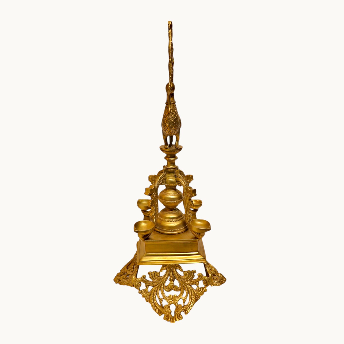 Thar Arts And Furniture - Brass Lamp With Peacock Head and 4 Katori