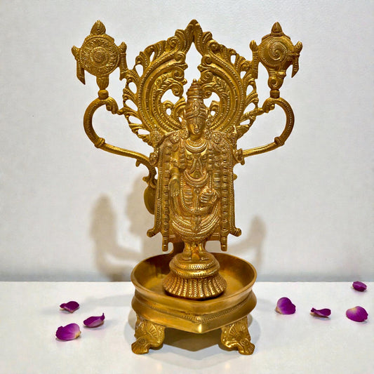 Brass Balaji With Deepak – Lord Venkateshwara Idol With Lamp | Thar Arts & Furniture
