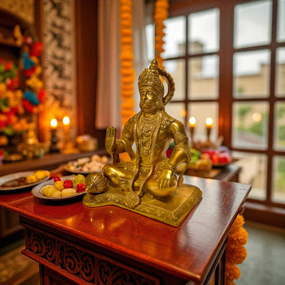 Thar Arts And Furniture - Brass Hanuman Idol in Blessing Pose – Handcrafted Murti for Pooja Room & Spiritual Décor