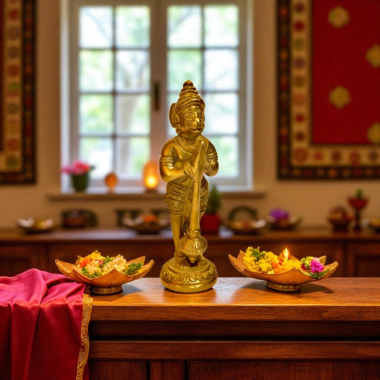 Thar Arts And Furniture - Brass Hanuman Idol | Small Standing Statue for Pooja Room, Temple & Home Décor