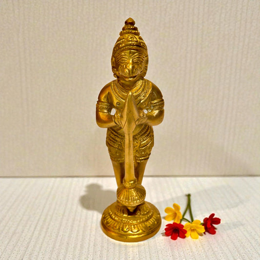 Brass Hanuman Idol Small Standing Statue – Lord Hanuman Anjali Mudra | Thar Arts & Furniture