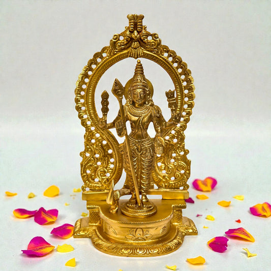 Brass Murgan With Prabhawali – Lord Murugan Idol | Thar Arts & Furniture