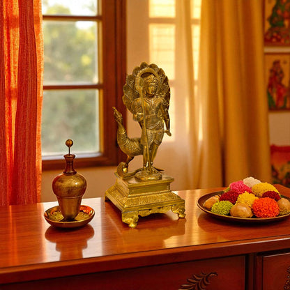 Thar Arts And Furniture - Brass Kartike with Peacock Idol
