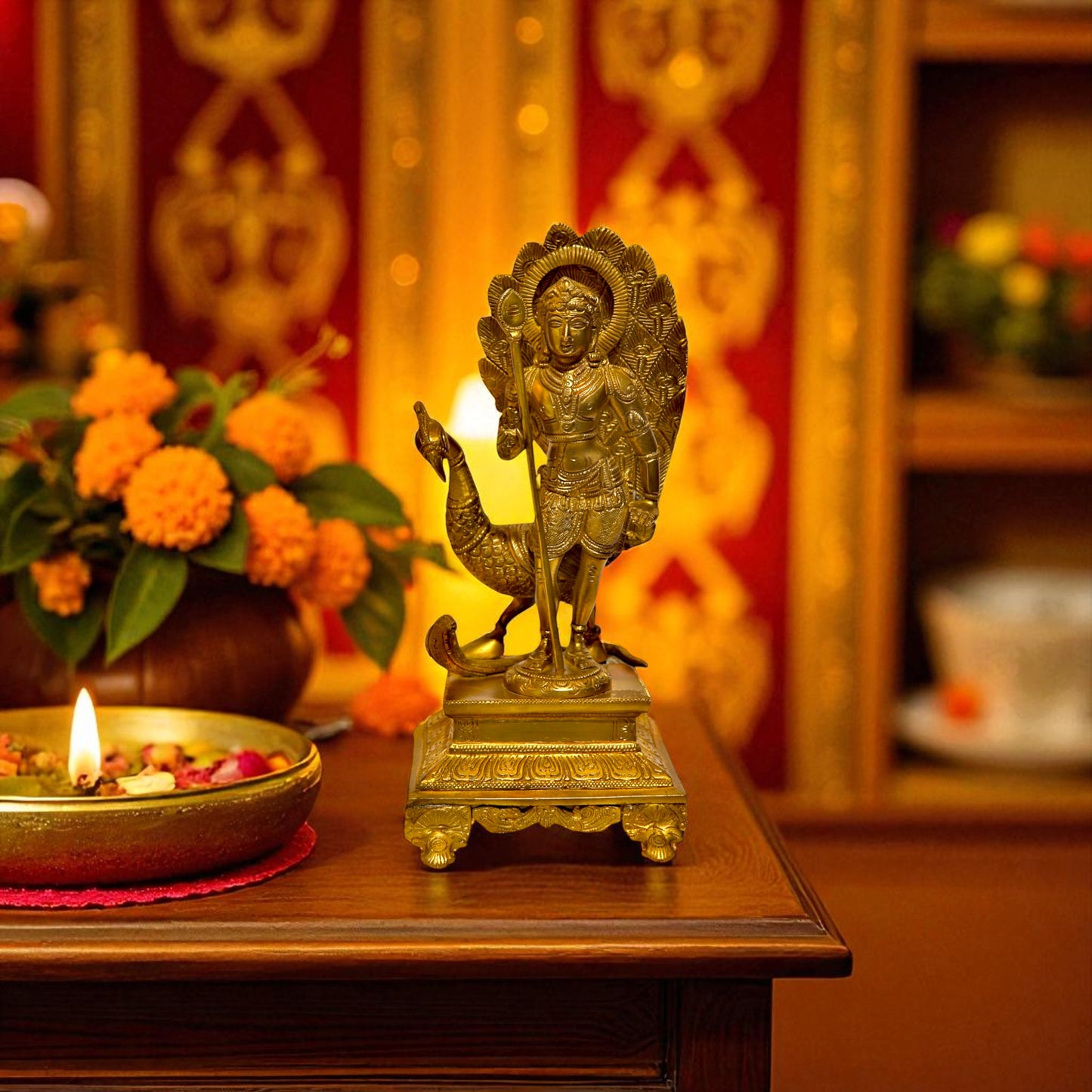 Thar Arts And Furniture - Brass Kartike with Peacock Idol