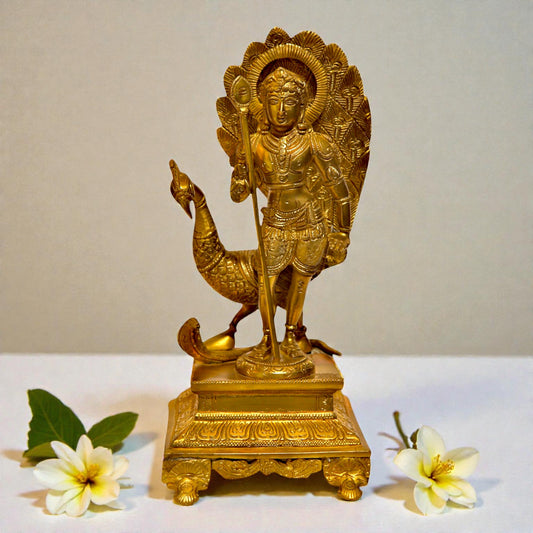 Brass Kartikeya With Peacock Statue – Lord Kartikeya Idol | Thar Arts & Furniture