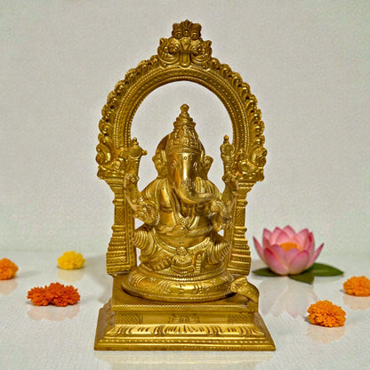 Brass Prabhawali Ganesha Statue – Ganesha With Arch | Thar Arts & Furniture