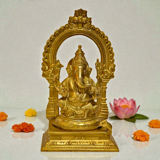 Brass Prabhawali Ganesha Statue – Ganesha With Arch | Thar Arts & Furniture