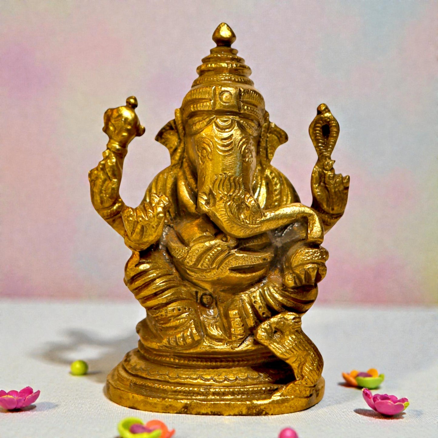 Brass Ganesha Statue – Lord Ganesha Idol Small Brass Sculpture | Thar Arts & Furniture