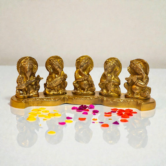 Brass Musical Ganesha Pidda Statue – Seated Ganesha Playing Music | Thar Arts & Furniture