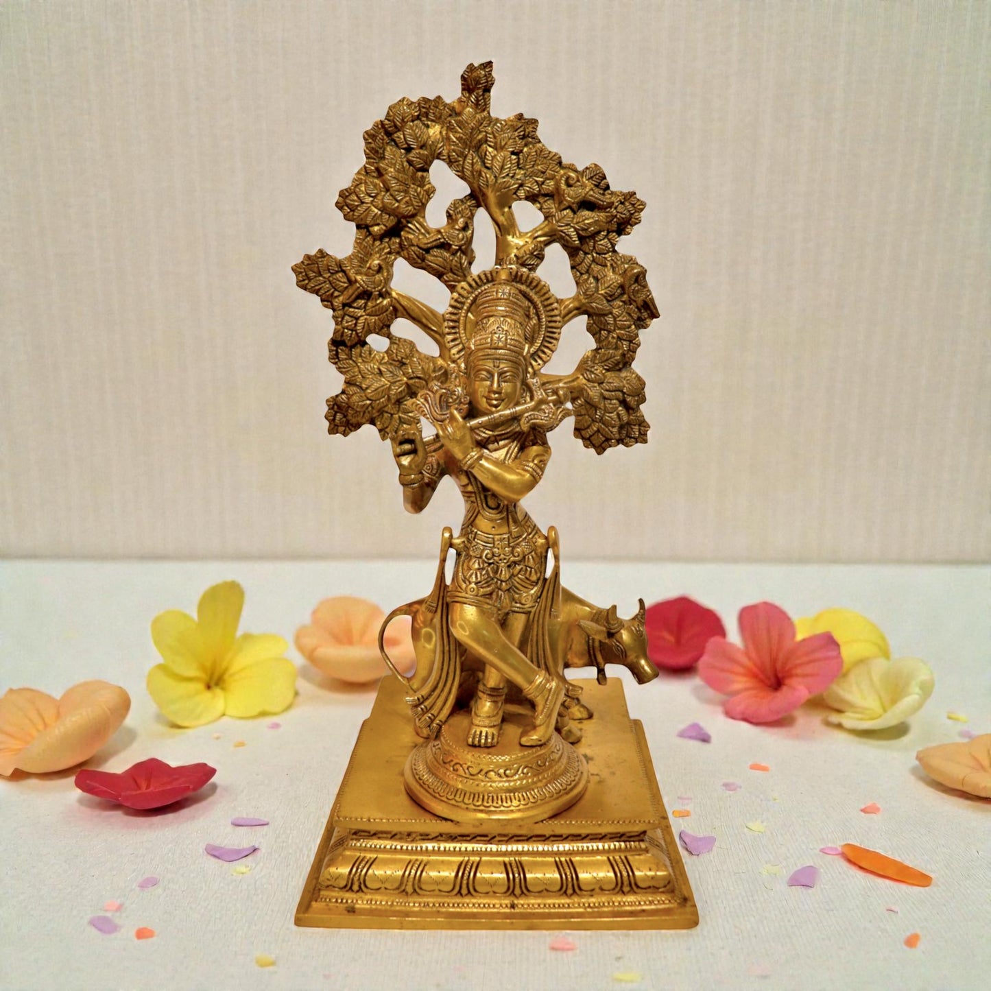 Brass Tree Krishna Statue - Lord Krishna Idol | Thar Arts & Furniture