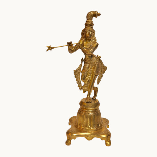 Thar Arts And Furniture - Brass Krishna with Flute |Lord Krishna Statue |Krishan Figurine | Brass Standing Krishna Statue |Brass Gift Item | Standing Krishna |Brass Pooja Idols
