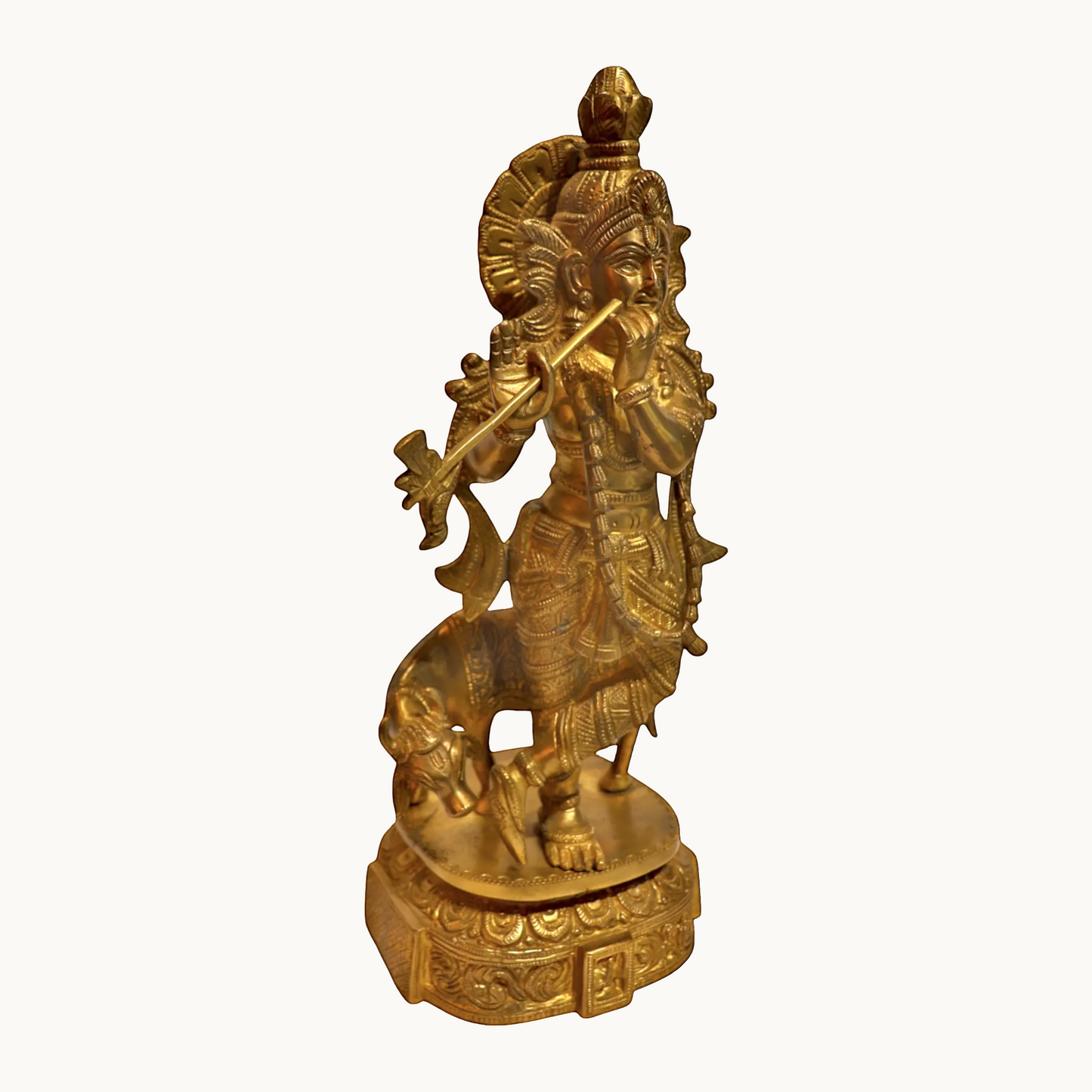 Brass Krishna With Cow Statue – Lord Krishna & Sacred Cow | Thar Arts & Furniture