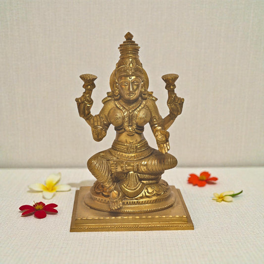 Lakshmi Idol – 6″ Height with Base | Solid Bronze Finish | Thar Arts & Furniture