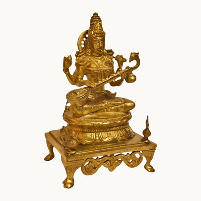 Thar Arts And Furniture - Goddess Saraswati with Chowki