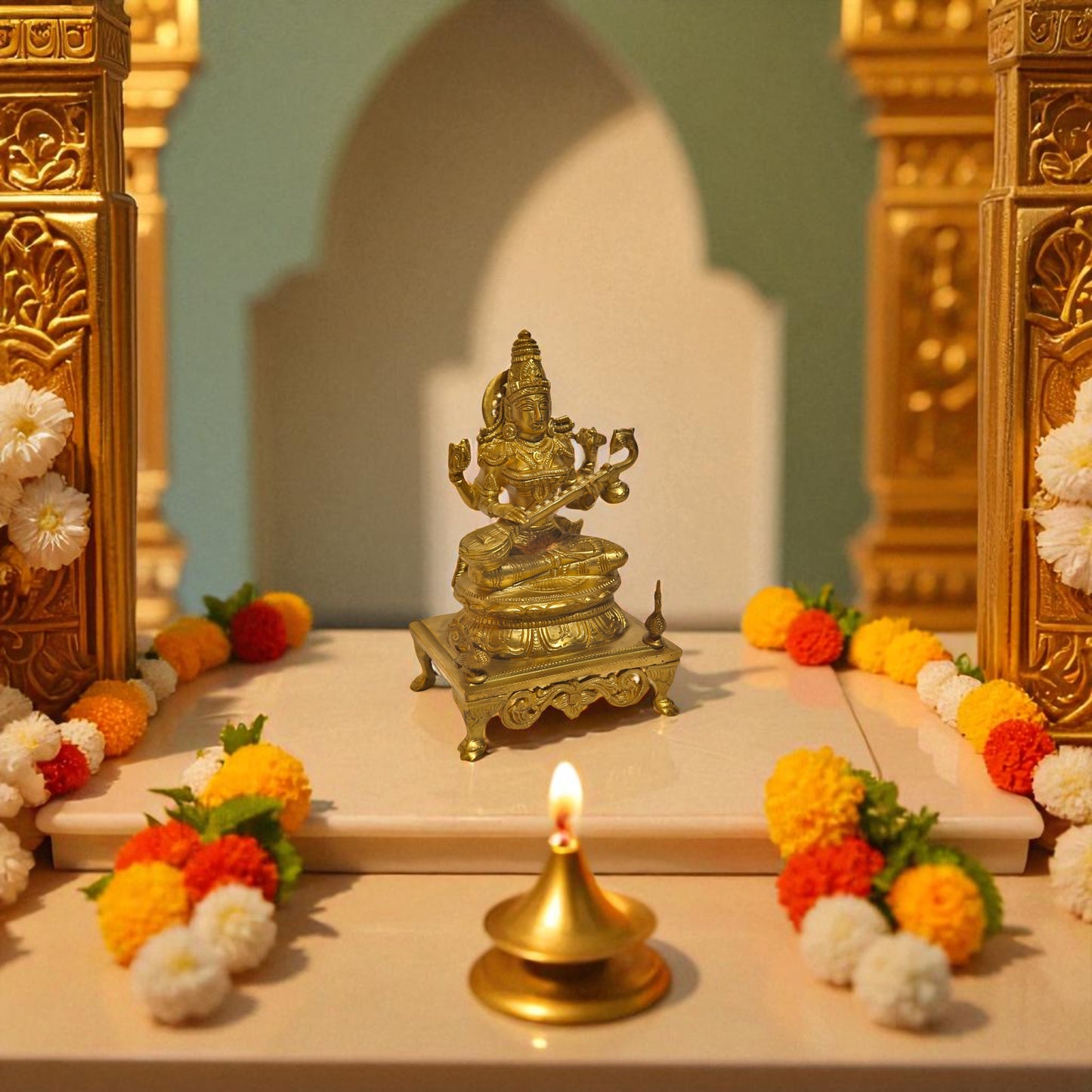 Thar Arts And Furniture - Goddess Saraswati with Chowki
