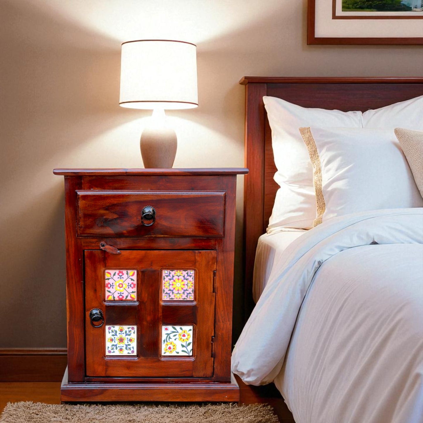 Thar Arts And Furniture - Sheesham Wood Tiles Bedside