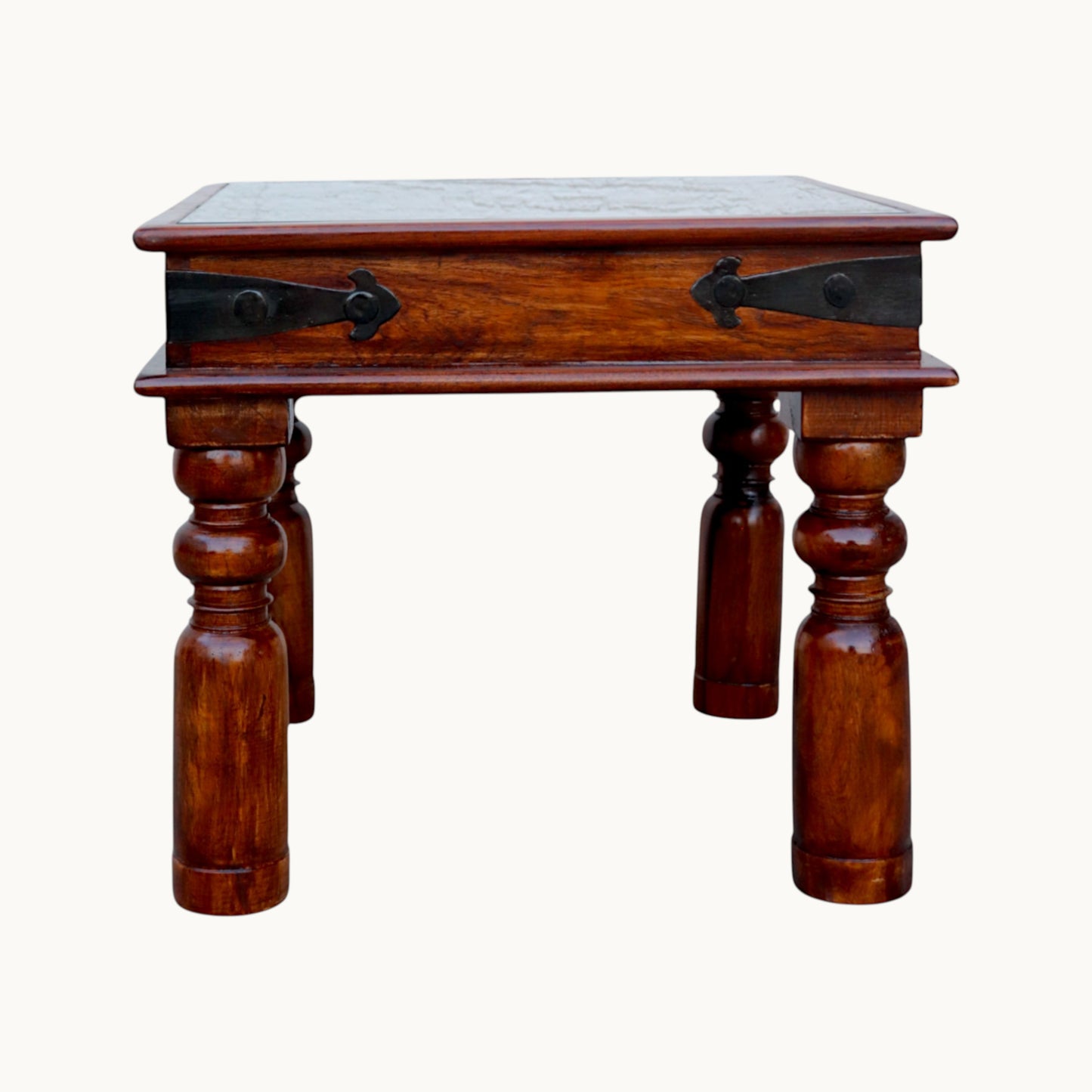 Thar Arts And Furniture - Solid Sheesham Wood Side Table with Brass Art and finish