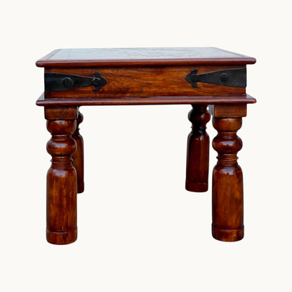 Thar Arts And Furniture - Solid Sheesham Wood Side Table with Brass Art and finish