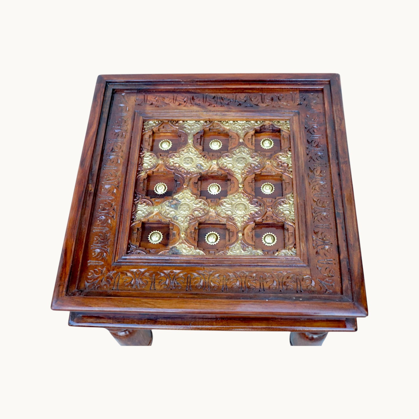 Thar Arts And Furniture - Solid Sheesham Wood Side Table with Brass Art and finish