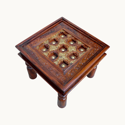 Thar Arts And Furniture - Solid Sheesham Wood Side Table with Brass Art and finish
