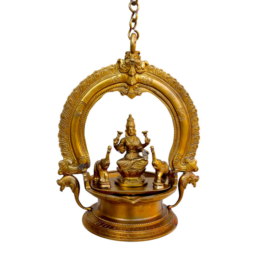 Bronze Gajalakshmi Hanging Lamp – Traditional Spiritual Hanging Diya | Thar Arts & Furniture