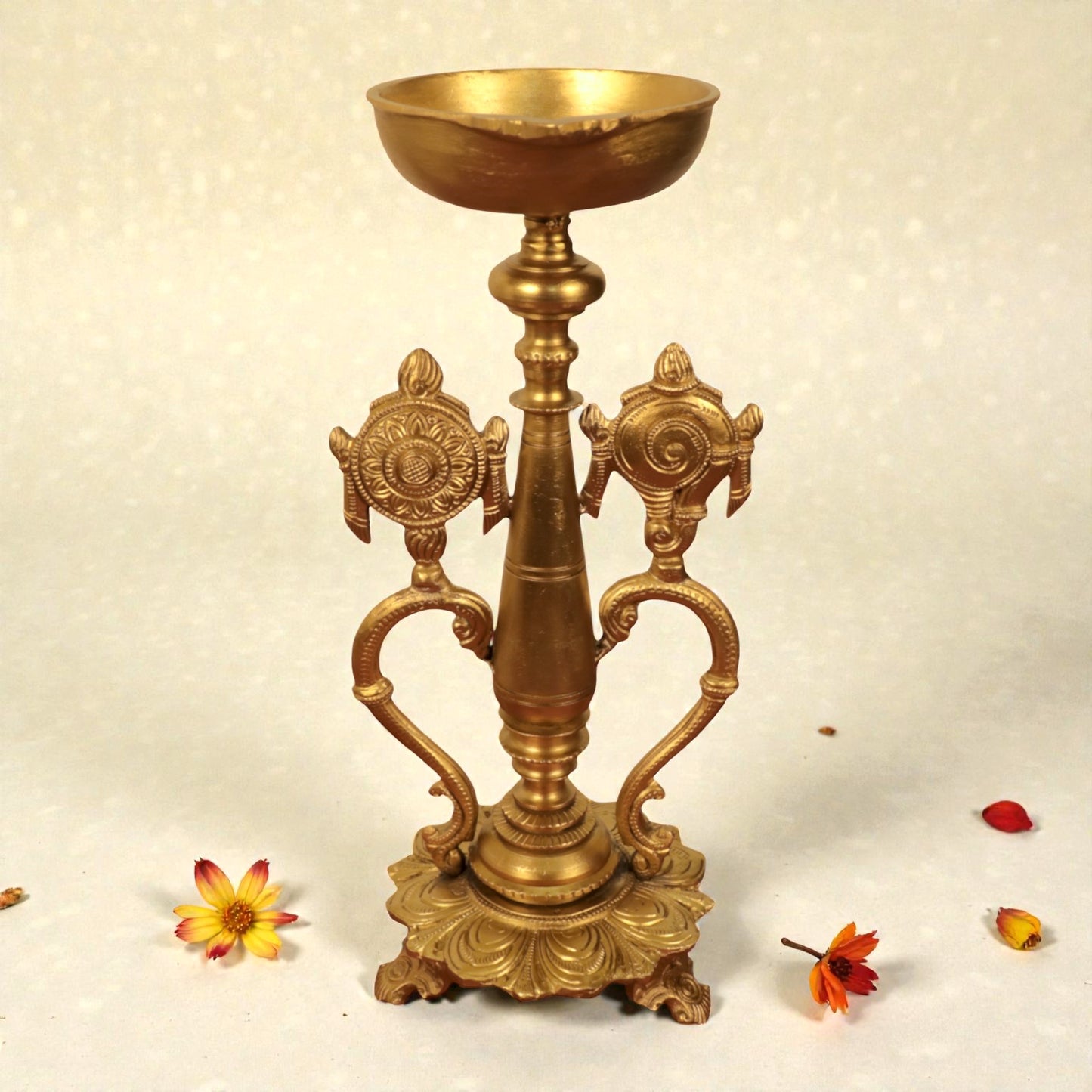 Bronze Shankh Chakra Lamp – Sacred Pooja Deepam | Thar Arts & Furniture