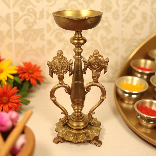Thar Arts And Furniture -  Bronze Shankh Chakrah Lamp For Pooja Room