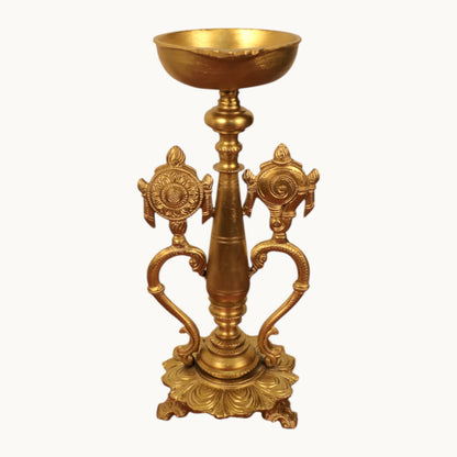 Thar Arts And Furniture - Brass Shankh Chakra  Lamp For Pooja Room
