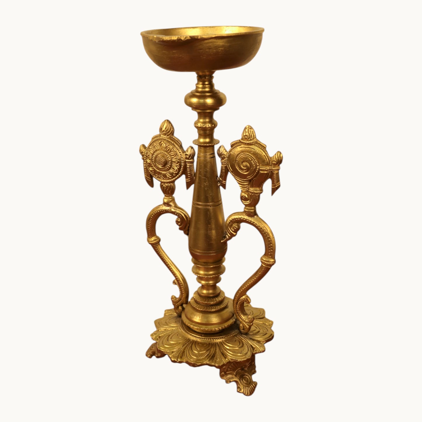 Thar Arts And Furniture - Brass Shankh Chakra  Lamp For Pooja Room