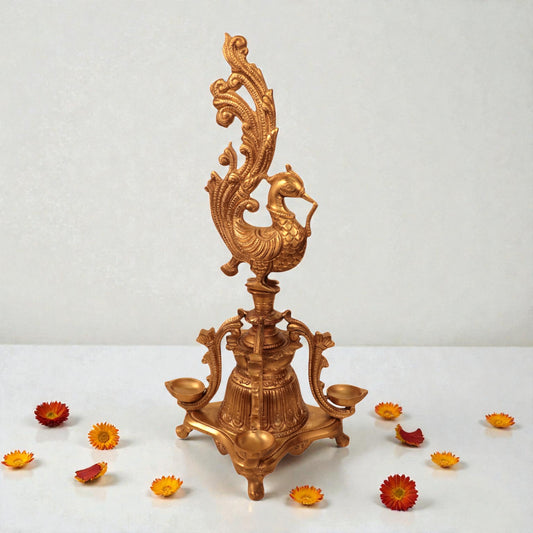 Brass Lamp With Hamsha Artwork – Decorative Pooja Deepam