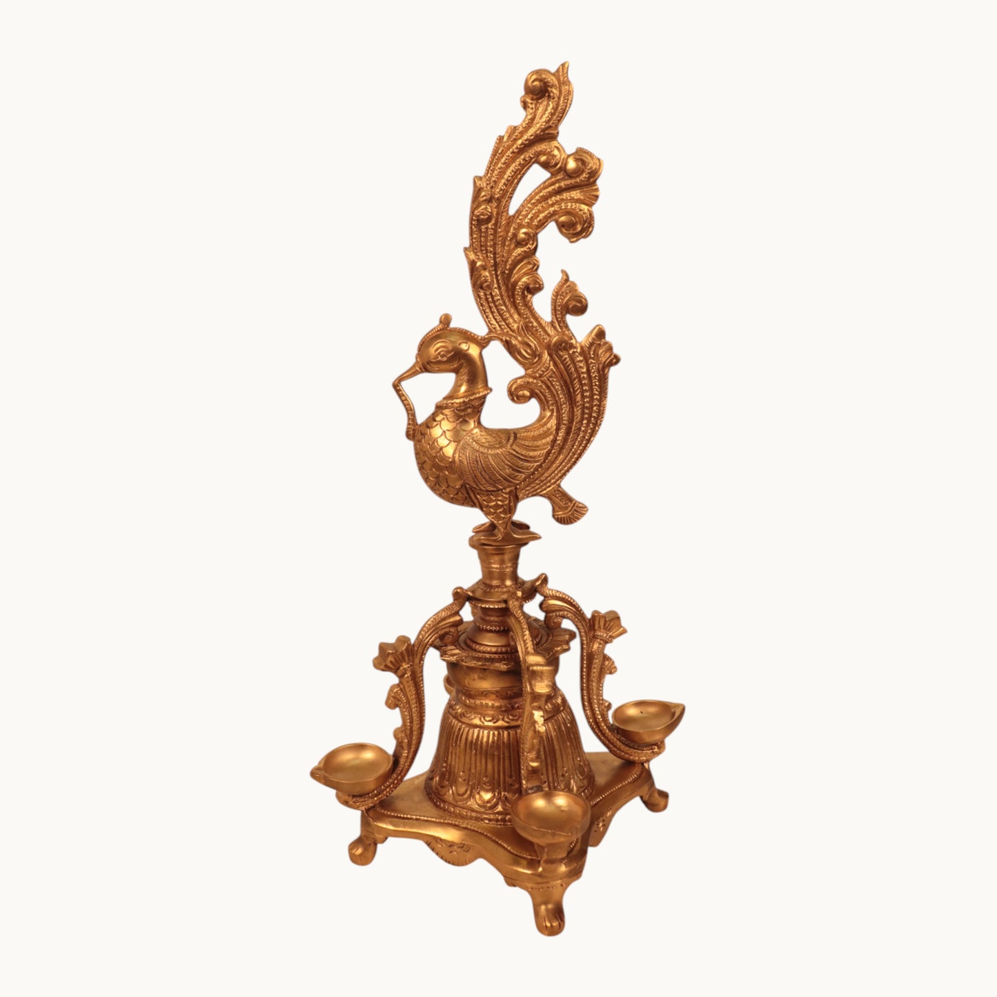 Thar Arts And Furniture - Brass Lamp With Hamsha Artwork