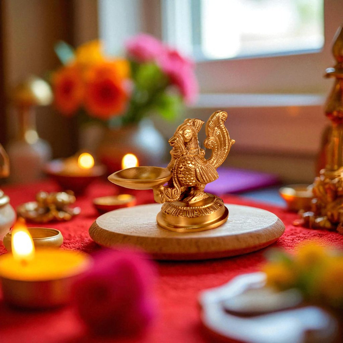 Thar Arts And Furniture - Brass Diya with Anna Bird