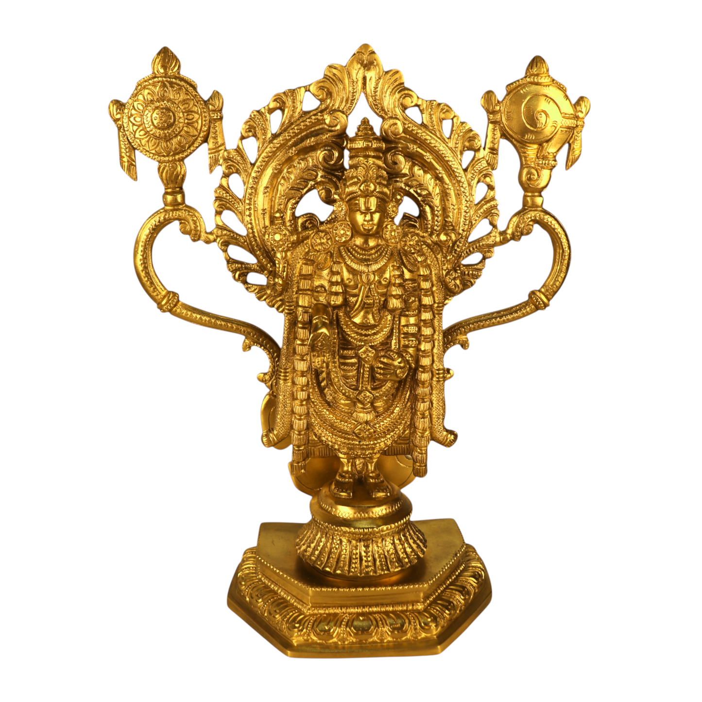 Handcrafted Brass Tirupati Balaji Idol – Lord Venkateswara Statue with Shankh and Chakra for Temple, Home Mandir, and Festive Worship